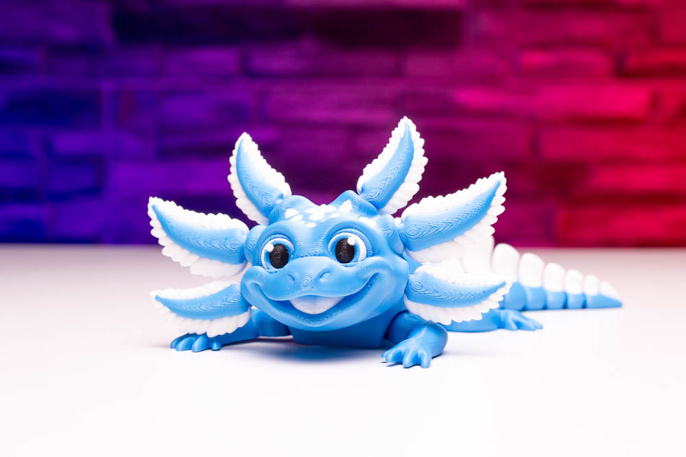 3D Print Articulated Axolotl Sky Blue STL for download