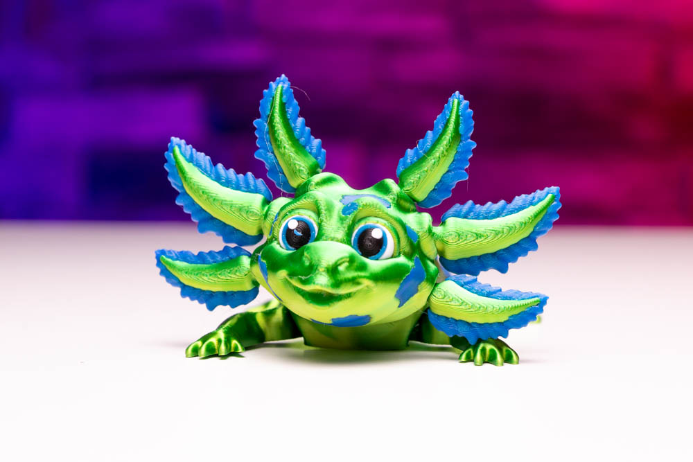 3D Print Articulated Axolotl Blue & Green STL for download