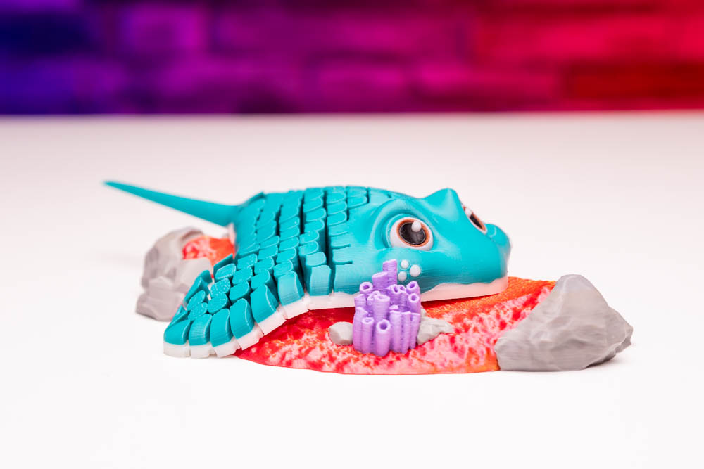 3D Print Articulated Multicolor Ray Fish with Coral Pedestal STL for download